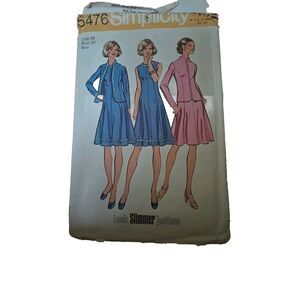 Vtg Simplicity Misses Dress & Unlined Jacket Size 18 cut Pattern 5476 Pre-owned